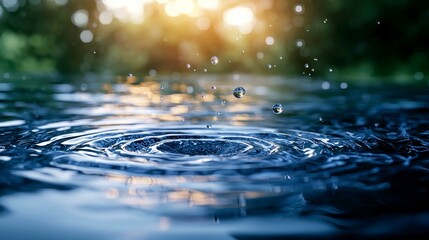 Water Drops Falling on Still Water Surface: Nature Photography