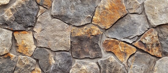 Obraz premium Stone wall texture with natural uneven stones in earthy tones for architectural and design backgrounds.