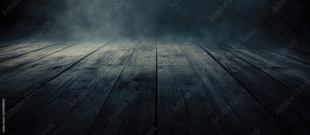 Poster dark wooden floor texture with mist or fog creating a moody and atmospheric background for creative 