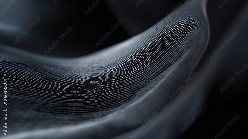 Poster close-up of a curved, abstract object. the object appears to be made of a dark material, possibly le