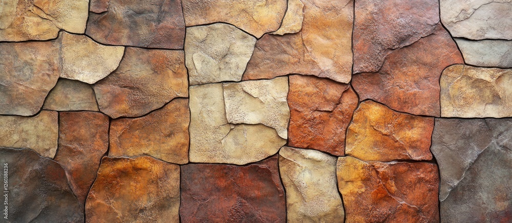 Poster textured stone wall surface in warm earth tones creating a rustic background for design and decor pr