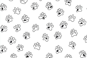 Seamless Pattern of Cute Black Paw Prints on White Background Perfect for Pet Themed Designs and