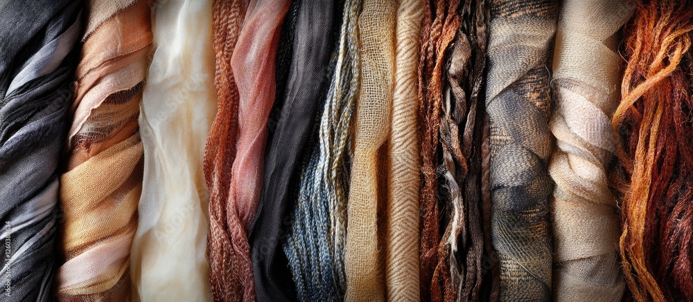 Poster textured fabric assortment in various colors and patterns showcasing rich textile details for design