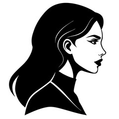Female profile silhouette, Stylish woman's profile black silhouette vector, Simple silhouette Design vector icon with white background. 