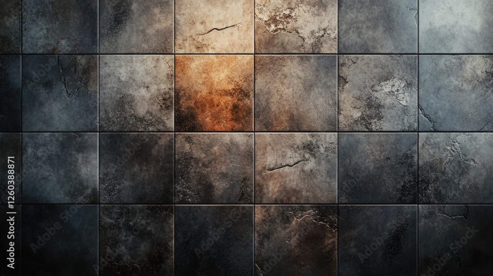 Poster textured stone wall with ceramic tiles displaying rich colors and patterns ideal for backgrounds and