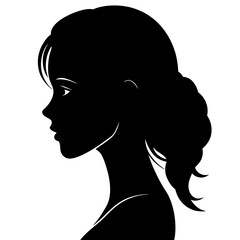 Female profile silhouette, Stylish woman's profile black silhouette vector, Simple silhouette Design vector icon with white background. 