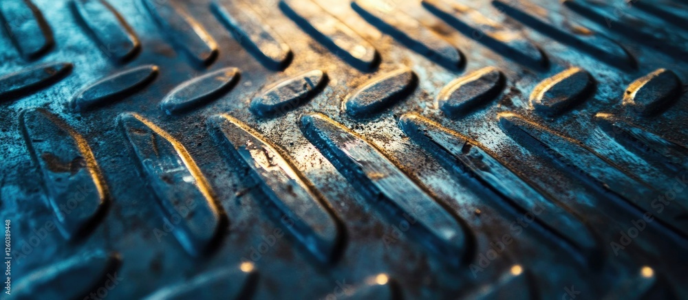 Poster industrial metal texture with raised patterns reflecting light showcasing depth and details for desi