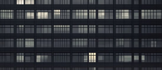 Obraz premium Modern skyscraper facade featuring a grid of dark rectangular windows, ideal for text overlay and urban architectural themes.