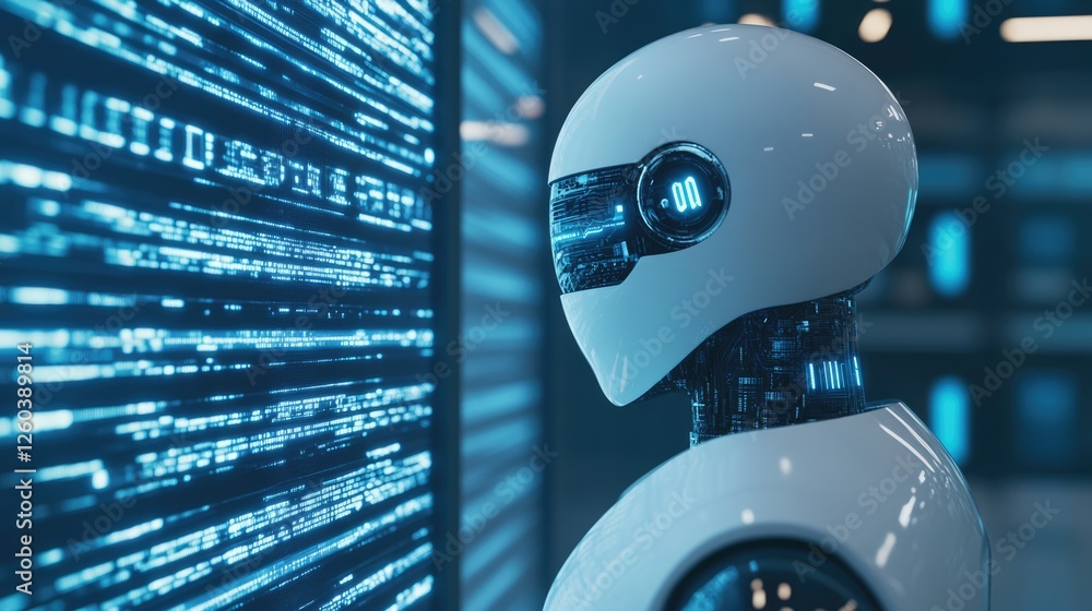 Poster artificial intelligence enhancing traffic management with futuristic robot against digital backgroun