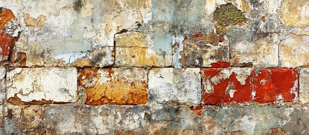 Poster weathered stone wall texture with cracked paint and uneven surfaces showcasing an ancient rustic cha