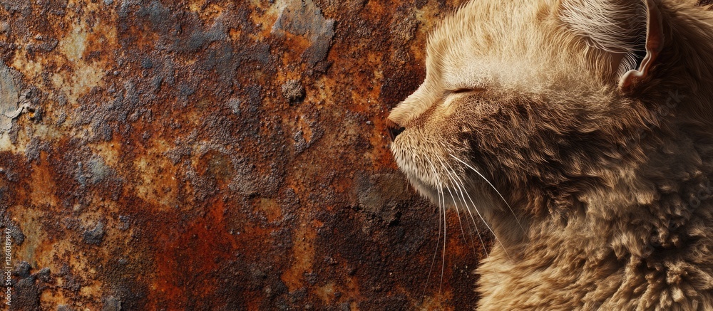 Poster beige cat fur texture against a rusty background showcasing warmth and contrast in a horizontal orie