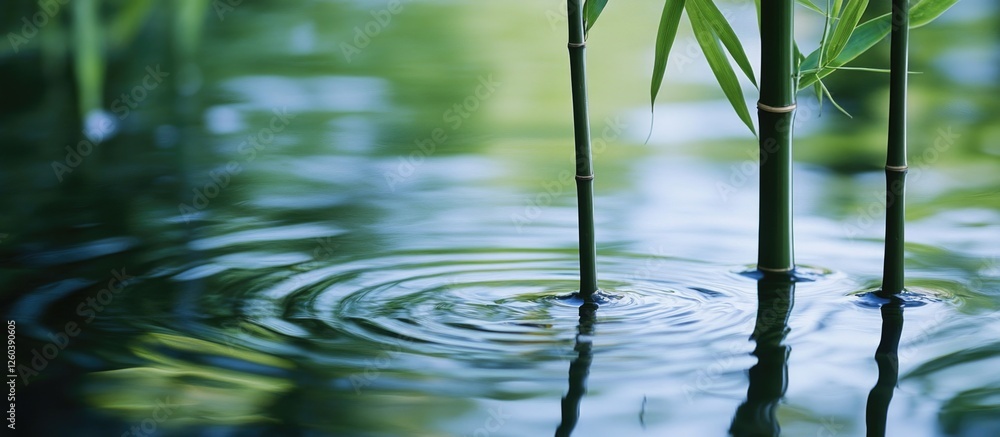 Poster serene bamboo stalks emerging from tranquil water creating a natural texture background with gentle 