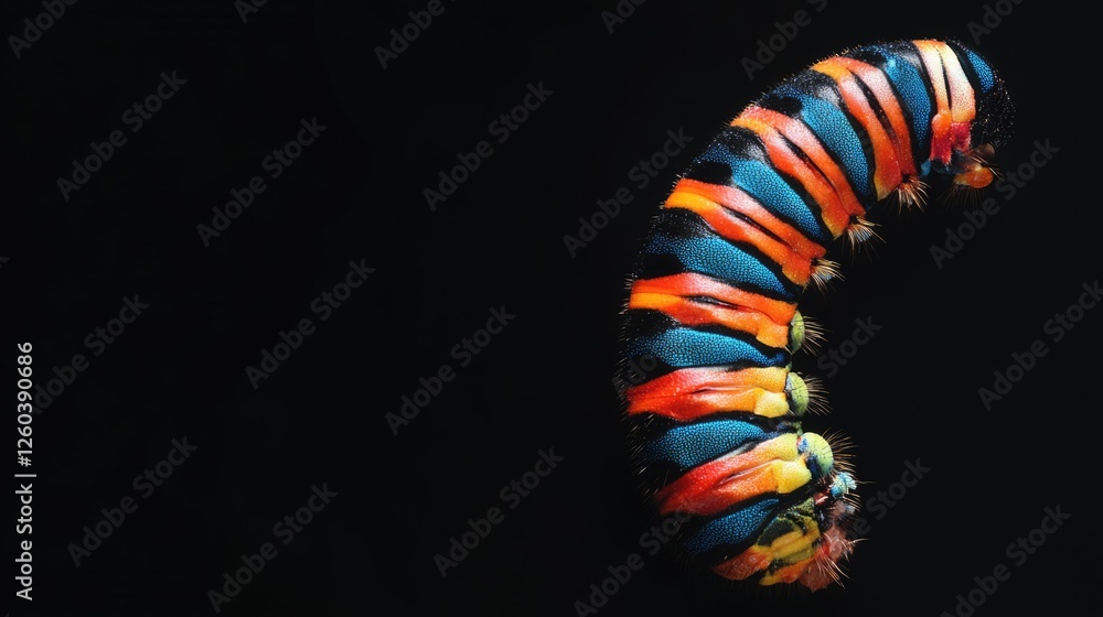 Poster vibrant caterpillar pupa in sphingidae family displayed on black background with negative space for 