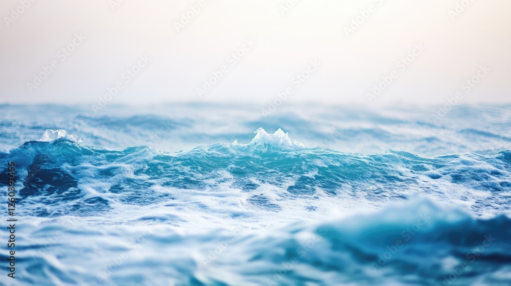 Poster serene blue ocean waves background with gentle ripples and ample copy space for text