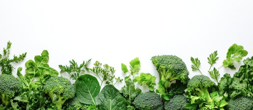 Fresh broccoli assortment with leaves and cut pieces on white background ideal for health or culinary related content.