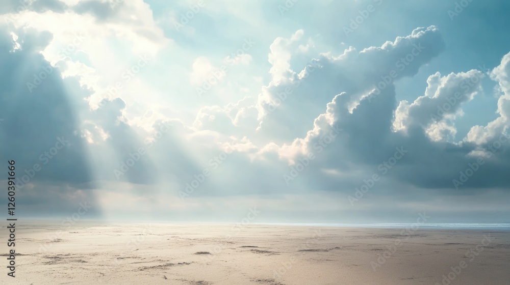 Aufkleber serene beach landscape under sunlit clouds with vast empty space perfect for featuring text or brand