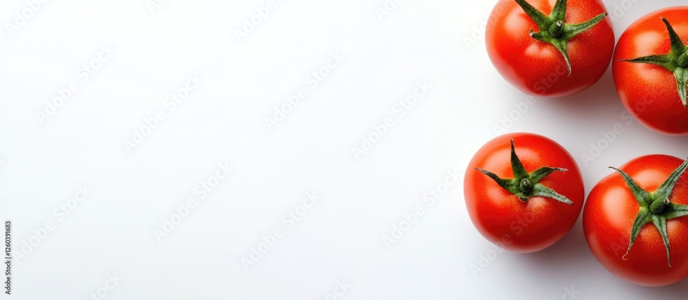 Poster fresh red tomatoes on white background with ample space for culinary text or design applications