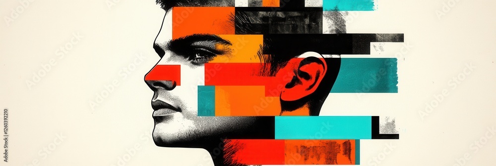 Poster dynamic abstract portrait of a person creative studio digital art colorful environment side view con