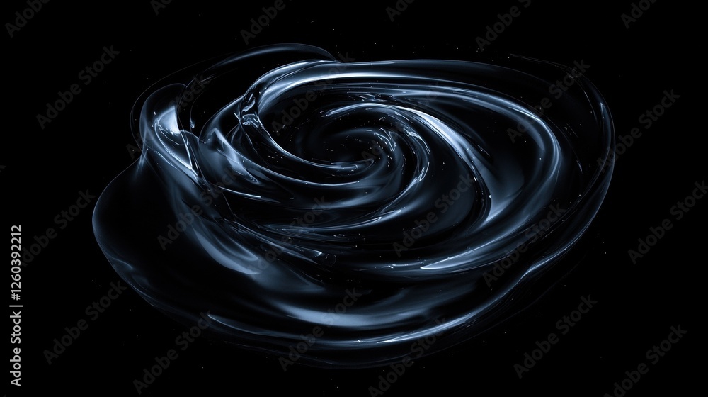 Poster close-up of a dark blue swirl on a black background. the swirl appears to be made up of thin, fluid 