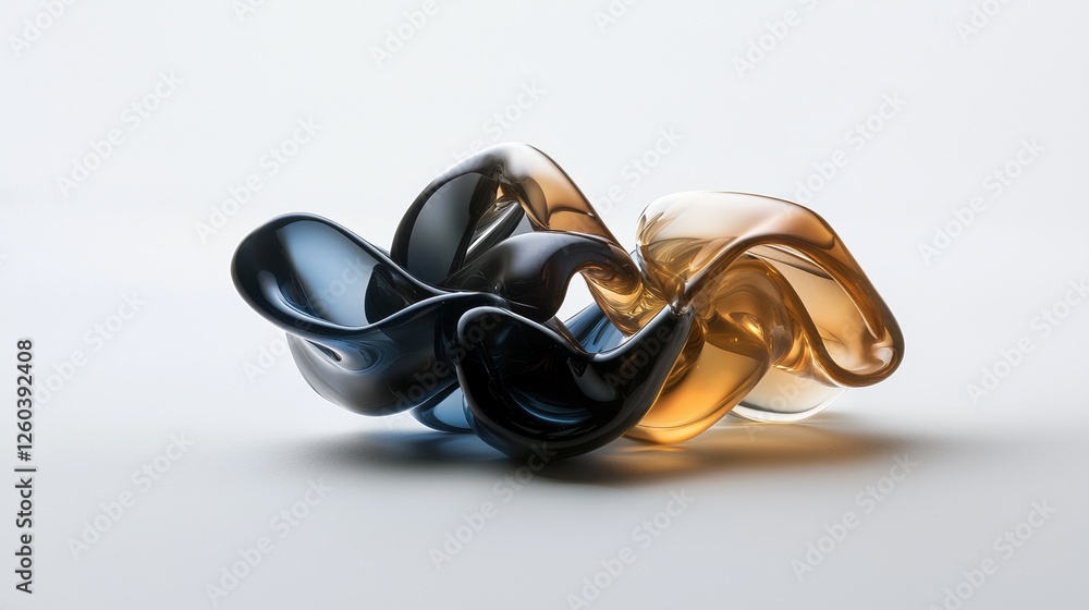 Poster 3d rendering of an abstract sculpture. the sculpture is made up of three curved shapes, with the lar