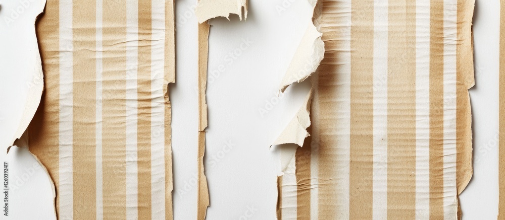 Poster textured striped cardboard sheet with torn edges isolated on a clean white background for versatile 
