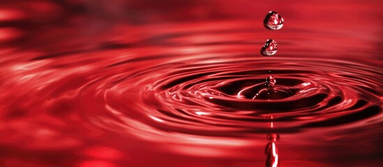 Red water surface with ripples and droplets creating a captivating visual texture and dynamic movement in an artistic composition