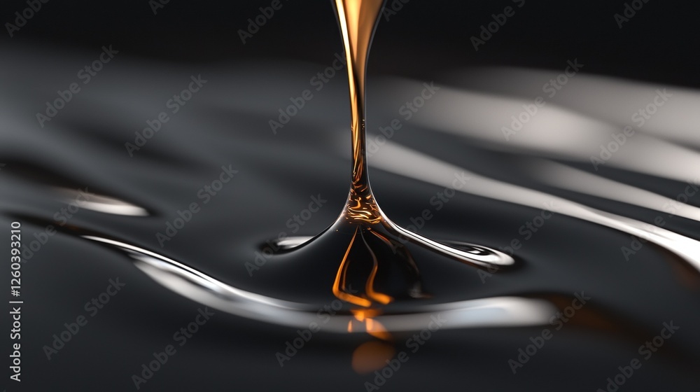 Poster close-up of a droplet of liquid falling into a pool of water. the liquid appears to be a golden-brow