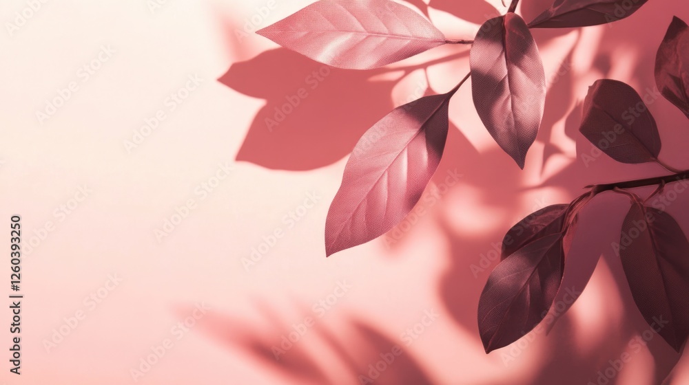 Aufkleber tropical leaf shadows on soft pink background with space for text or design elements