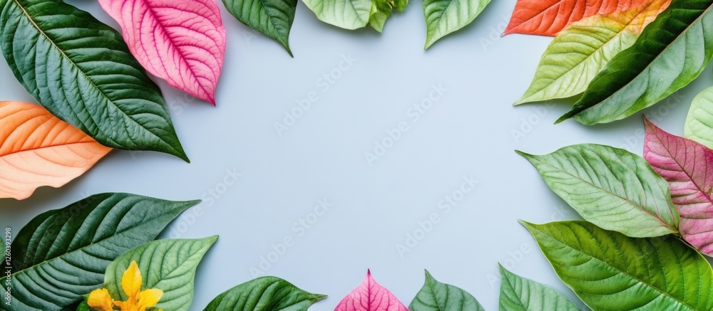 Aufkleber text representation of the year 2022 surrounded by colorful spring leaves on a soft grey background 