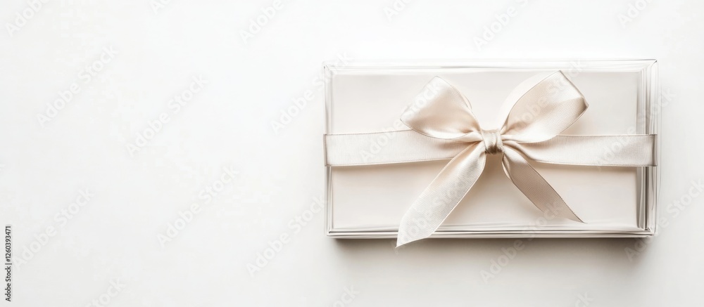 Poster elegant transparent gift box with a soft ribbon bow isolated on a white background for customizable 