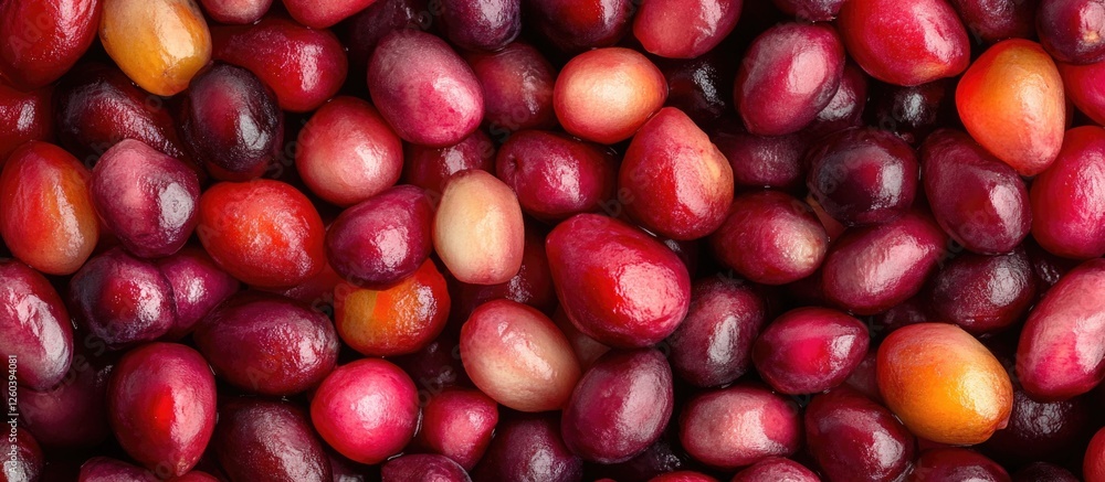 Poster Colorful pomegranate seeds creating a vibrant textured background for culinary or design projects.
