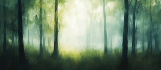 Fototapeta premium Aesthetic blurred forest with soft light creating an ethereal atmosphere in nature showcasing tranquility and serenity.