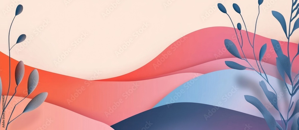 Poster vector background design with gentle shadows and space for text featuring organic shapes and floral 