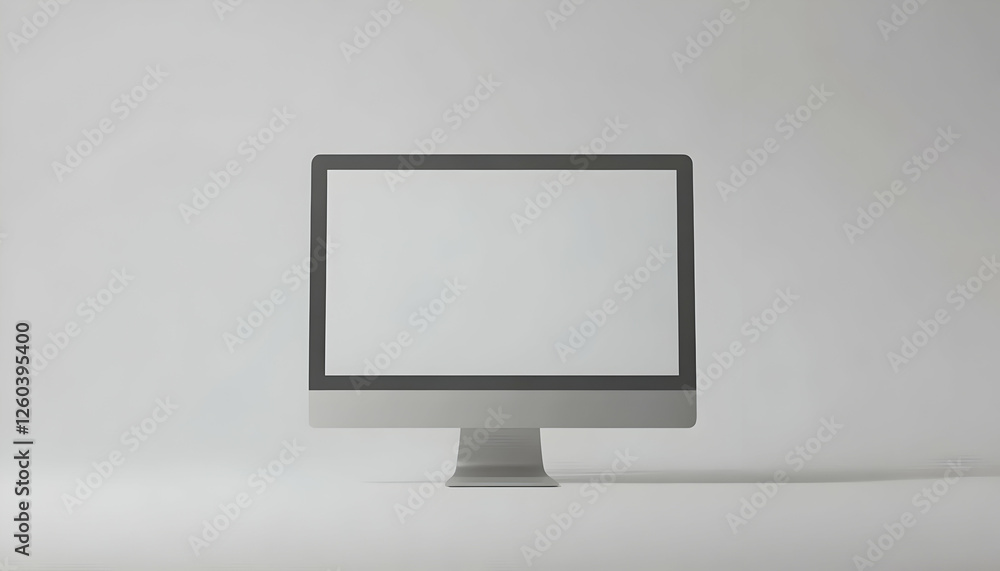 Fototapete Modern all-white minimalist desktop computer mockup; blank screen for easy customization. Perfect for website or app presentations.