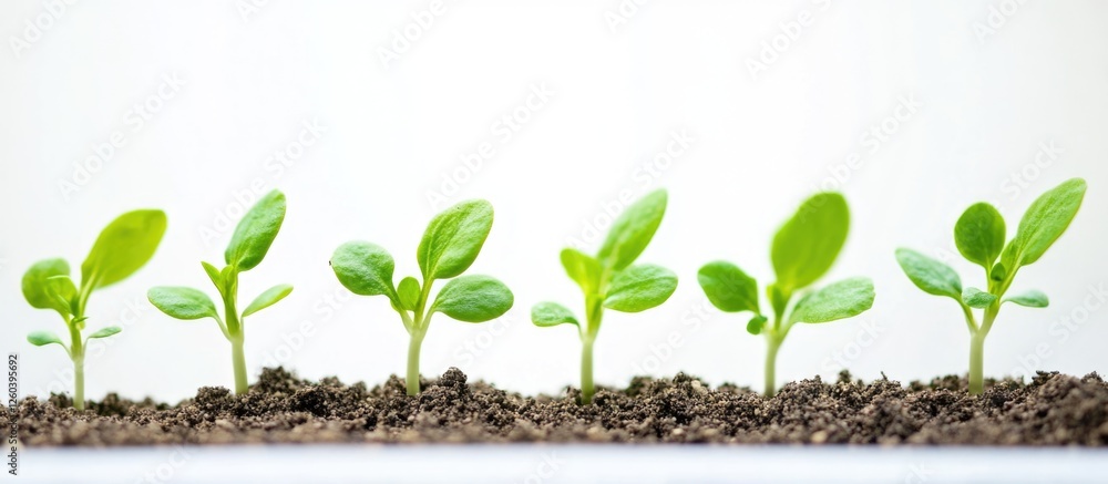 Poster time lapse of green grass growth on white background showcasing seedling progression with ample spac