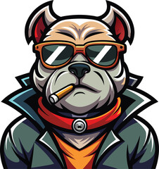 A cartoon dog with sunglasses and a cigar strikes a cool pose, looking effortlessly stylish and relaxed.