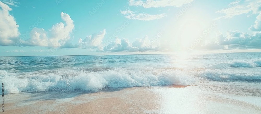 Poster vast ocean landscape with scenic sky and gentle waves providing ample empty space for text or graphi