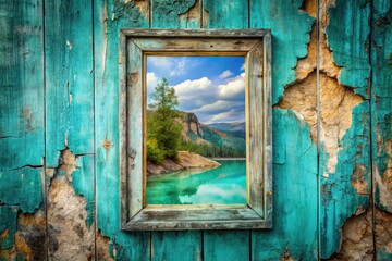 Double exposure photography reveals textured turquoise; cracked wall merges with abstract artistry.