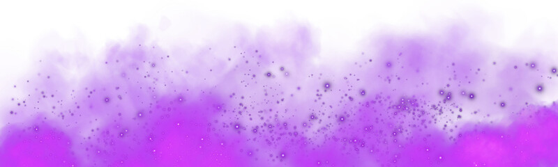 Fantastic purple smoke background. Magic purple smoke with glitter and small particles of twinkling stars. Fog with luminous particles. Purple vapor with stardust. Morning fog over land or water. PNG.