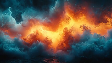 Fototapeta premium Dynamic Stormy Sky: Vivid orange and blue clouds clash in a dramatic display, perfect for backgrounds, fantasy themes, or atmospheric designs.