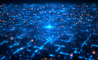 Obraz premium Neon Microchip City Grid | Futuristic Spinning Circuit | Cyberpunk Digital Network | Glowing Tech Innovation | Sci-Fi Data Flow | High-Tech Urban Matrix | Virtual Reality Animation | Smart City Motion