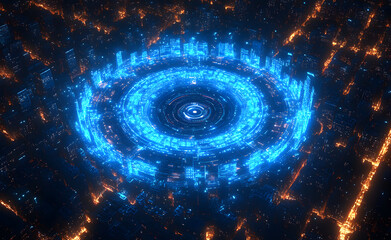 Neon Microchip City Grid | Futuristic Spinning Circuit | Cyberpunk Digital Network | Glowing Tech Innovation | Sci-Fi Data Flow | High-Tech Urban Matrix | Virtual Reality Animation | Smart City Motion