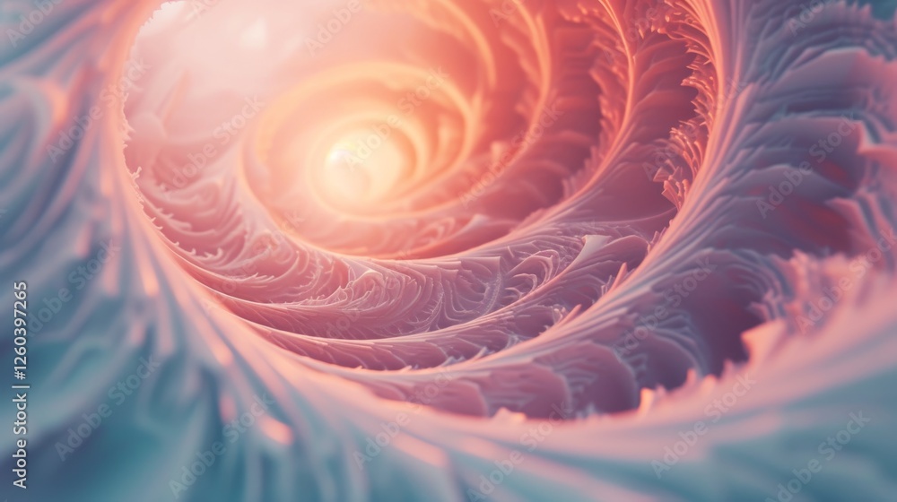 Poster a mesmerizing abstract spiral pattern with intricate details and a glowing light at the center. this