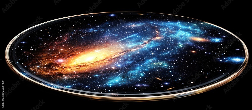 Poster circular view of vibrant galaxies and a shooting star in outer space ideal for limitless creativity 