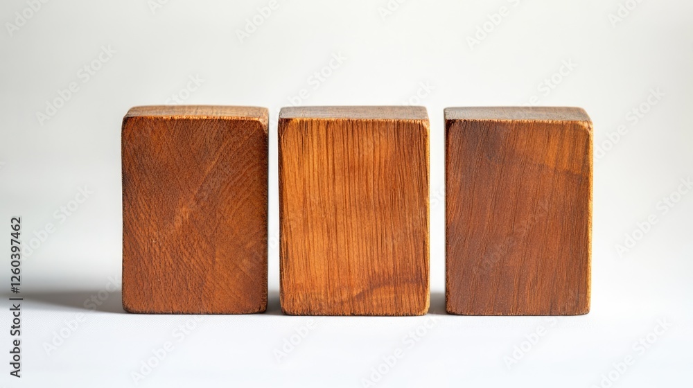 Poster three wooden blocks stacked horizontally with a blank background for customizable text or branding o