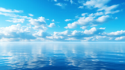 Obraz premium Blue sky over calm sea. Blue sea and sunny sky on horizon over calm water