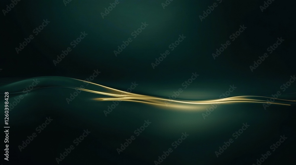 Poster abstract digital art piece with a dark green background. in the center of the image, there is a gold