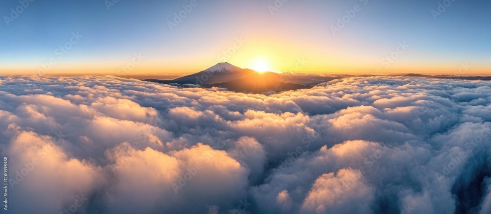 Aufkleber sunrise over mount fuji with sea of clouds creating a breathtaking panoramic view in a tranquil sky 