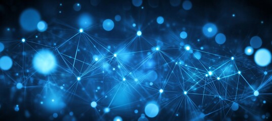 Fototapeta premium Abstract Blue Network Background. Connected Dots And Lines With Bokeh Effect Background.