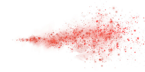 Fototapeta premium Fantastic red smoke background. Magic red smoke with glitter and small particles of twinkling stars. Fog with luminous particles. Red vapor with stardust. Morning fog over land or water surface. PNG.